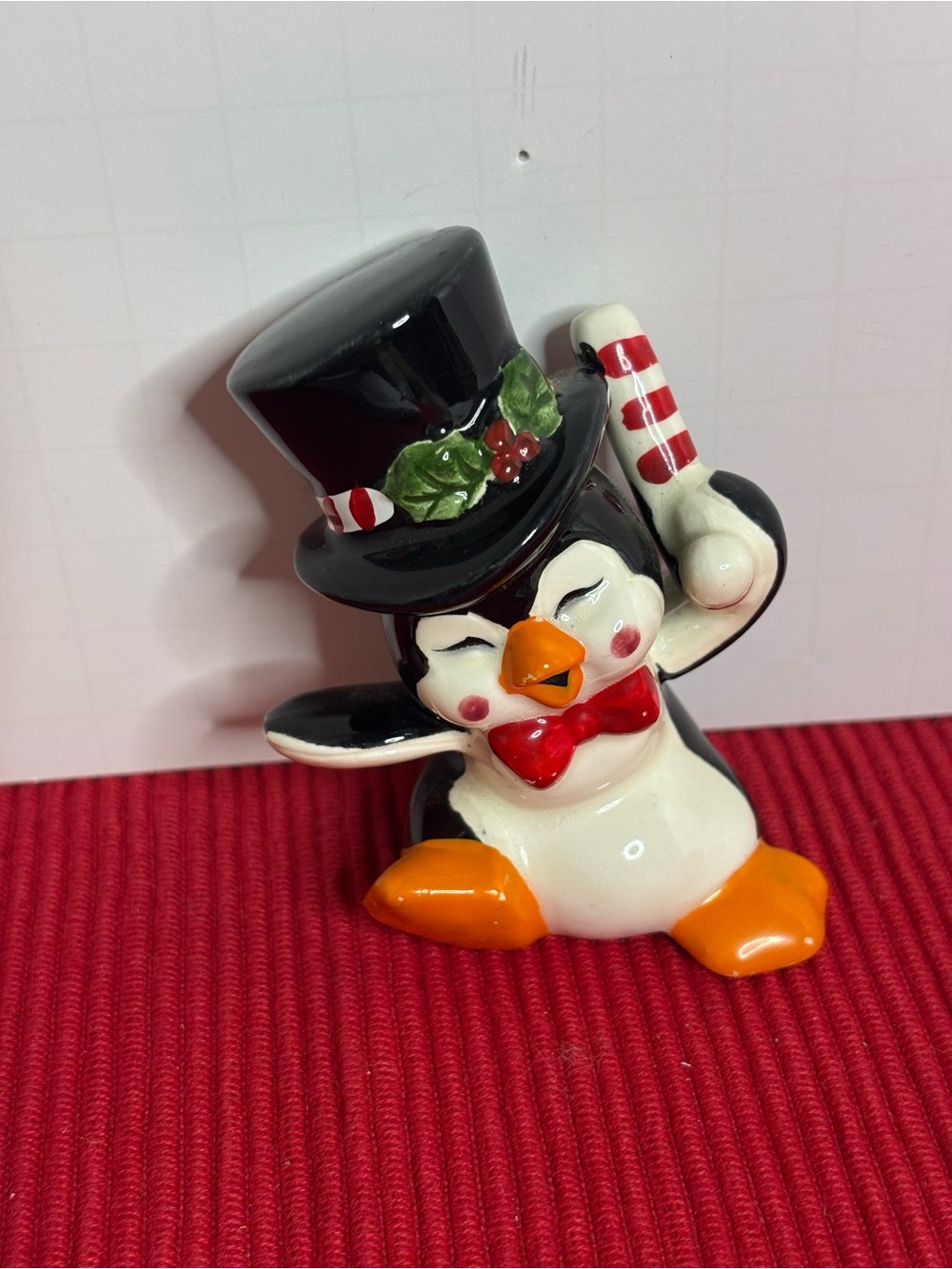 Festive Ceramic Penguin Figurine Holiday Decoration - Black & Orange